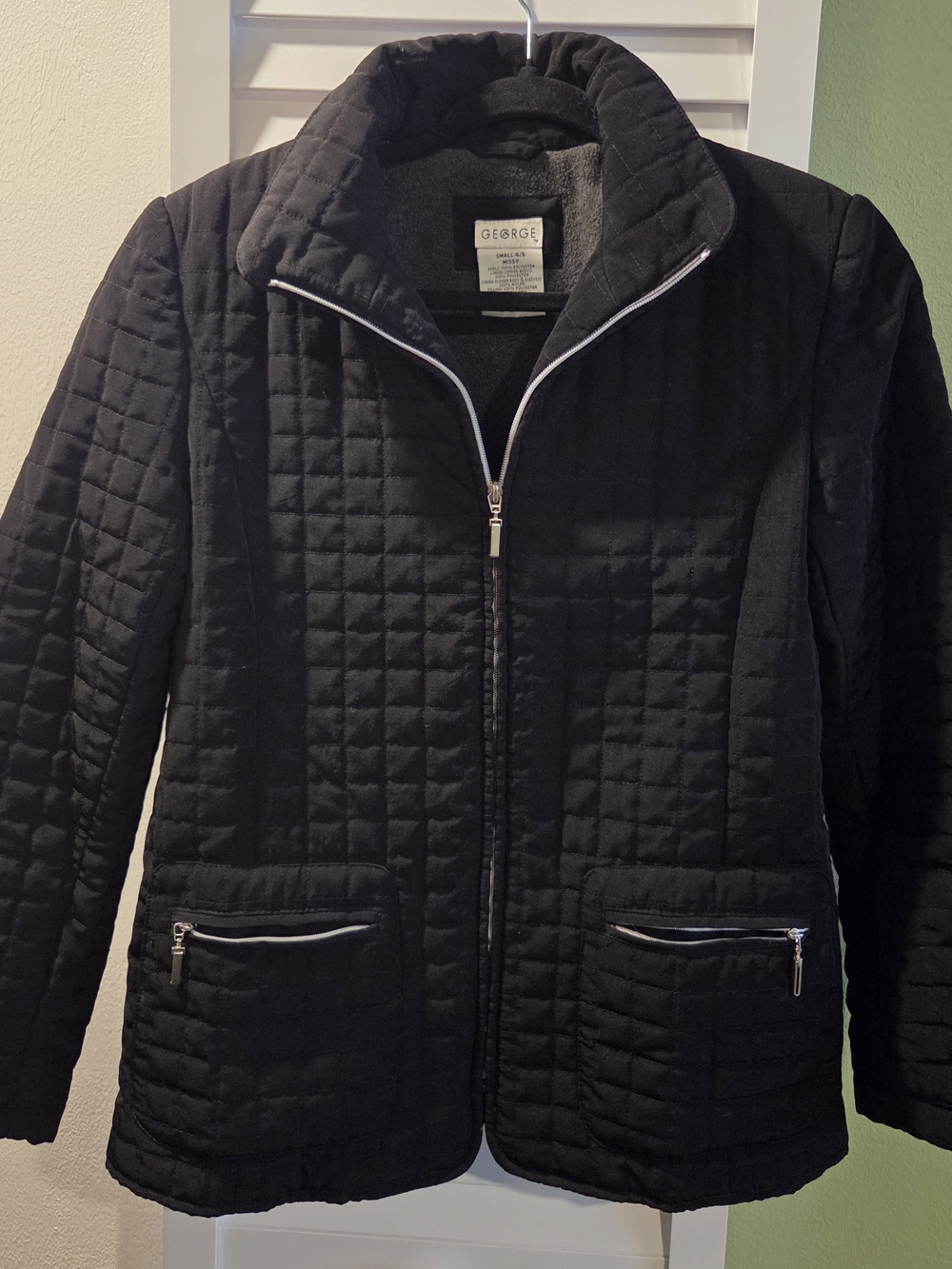 George Black Quilted Zip-Up Puffer Jacket Small